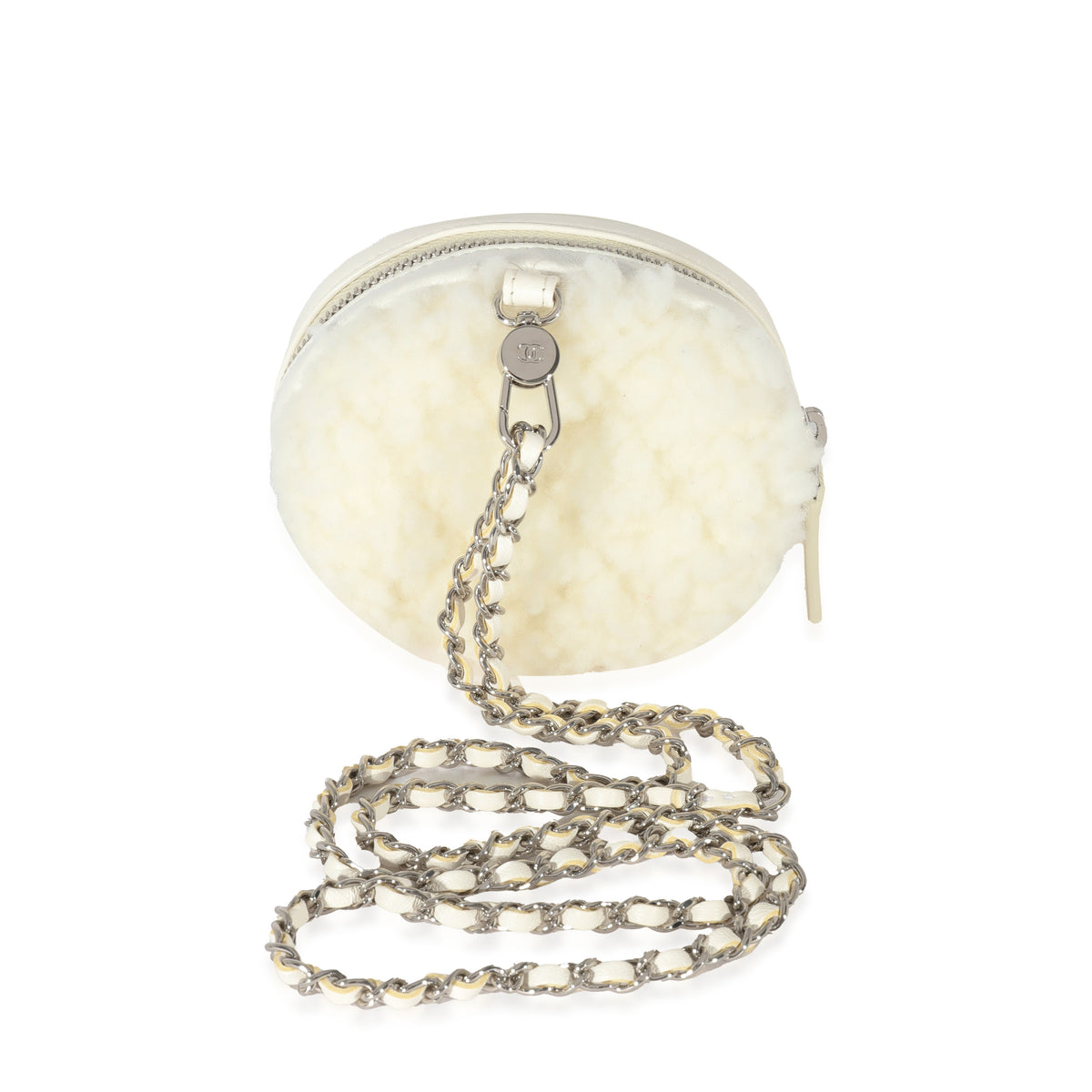 21N White Shearling Coco Neige Mini Circle Clutch On Chain