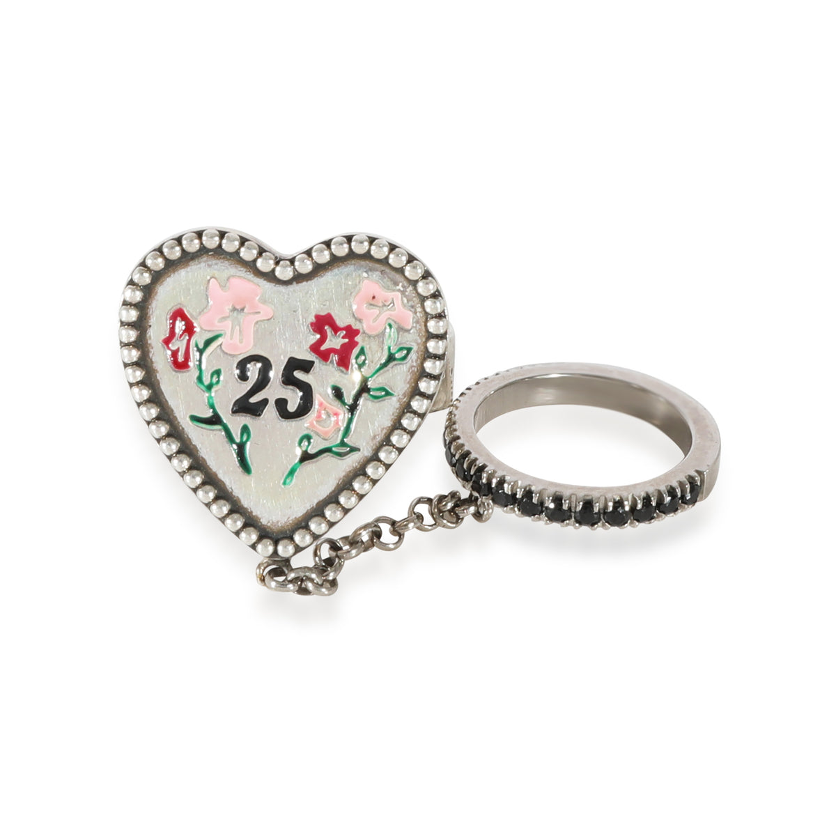 Bosco & Orso Heart Chain Ring With Spinel in Sterling Silver