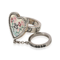 Bosco & Orso Heart Chain Ring With Spinel in Sterling Silver