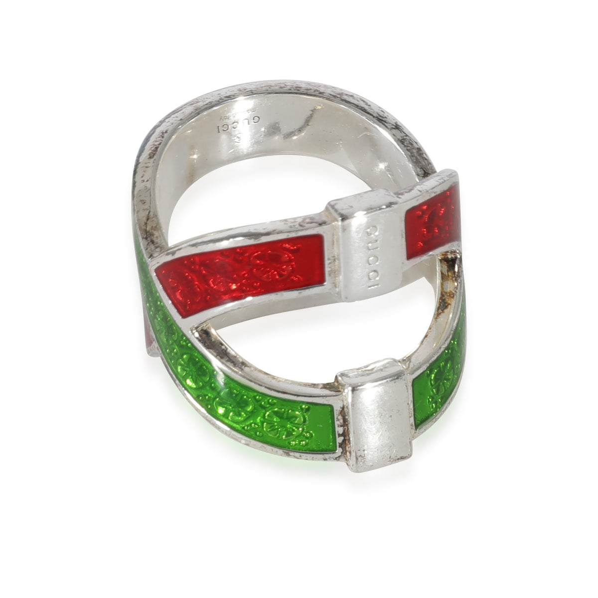 Web Red & Green Crossover Enamel Ring in  Sterling Silver