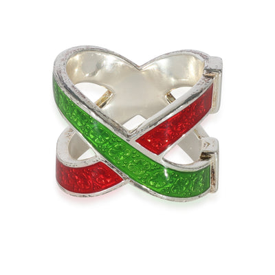 Web Red & Green Crossover Enamel Ring in  Sterling Silver