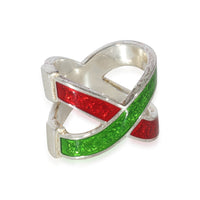 Web Red & Green Crossover Enamel Ring in  Sterling Silver