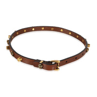 Brown Leather Feline Head Studded Gold Tone Choker