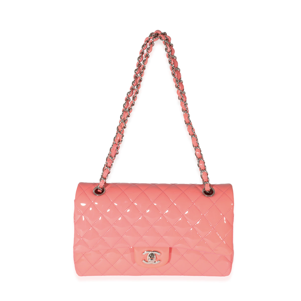 Pink Patent Medium Classic Double Flap Bag