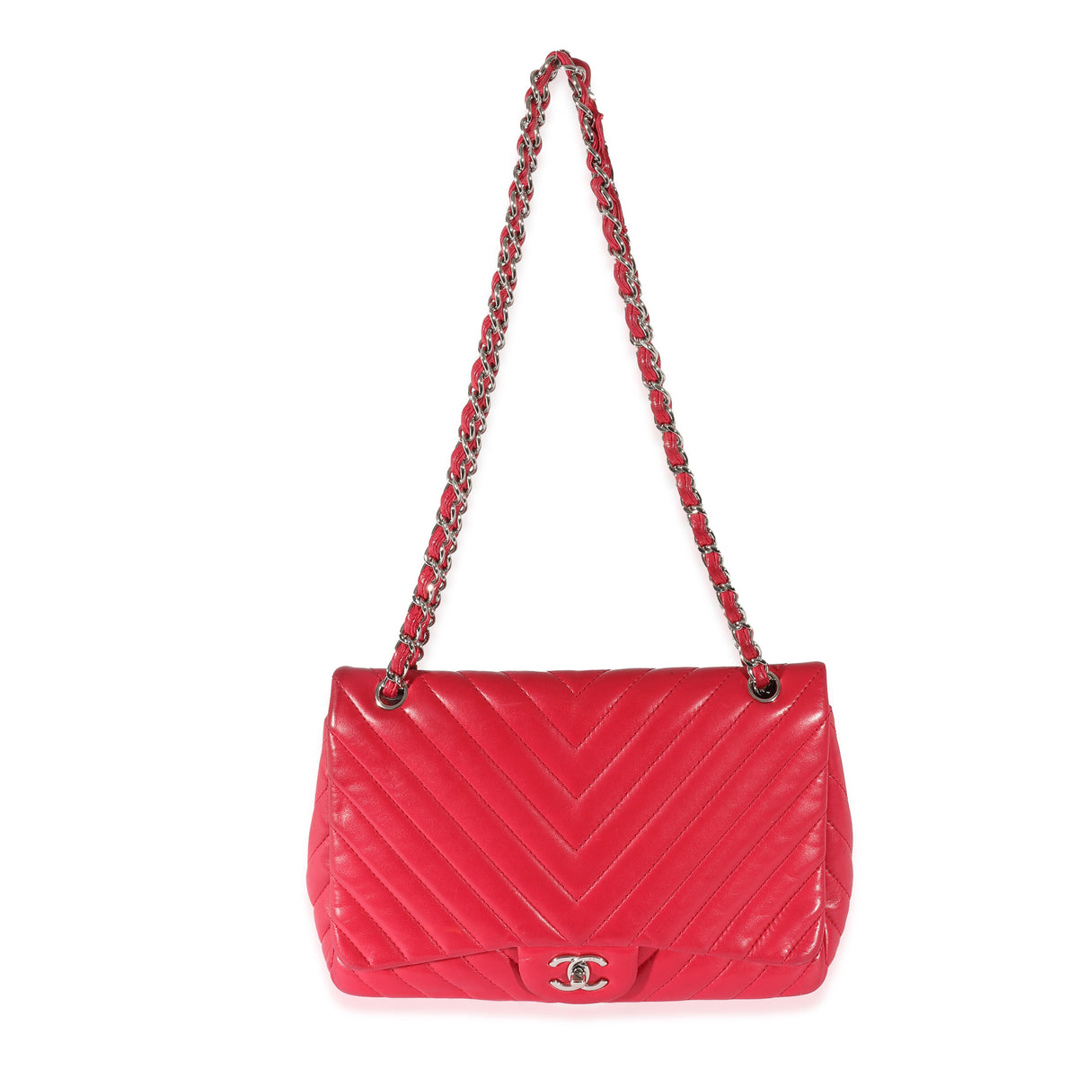 Pink Lambskin Chevron Jumbo Single Flap Bag