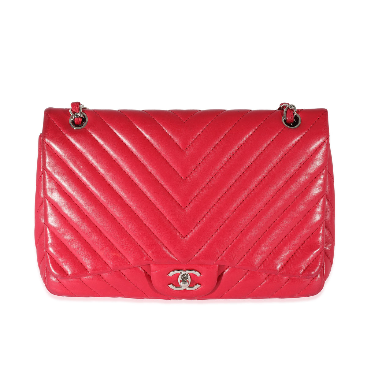 Pink Lambskin Chevron Jumbo Single Flap Bag