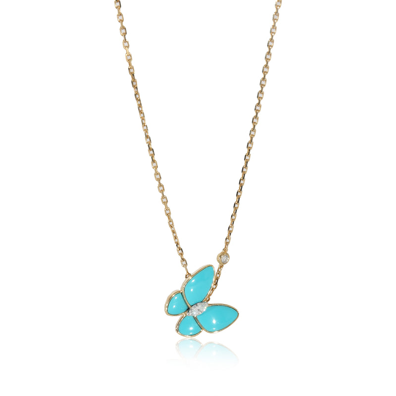 Two Butterfly Pendant With Diamond & Turquoise  0.19 CTW