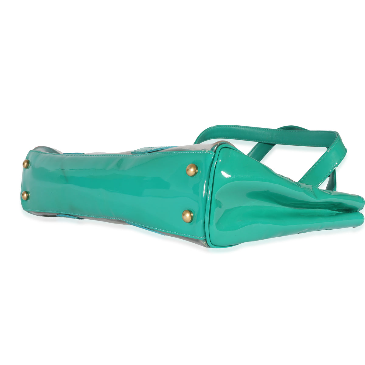 Teal Vinyl Patent Triple CC Tote