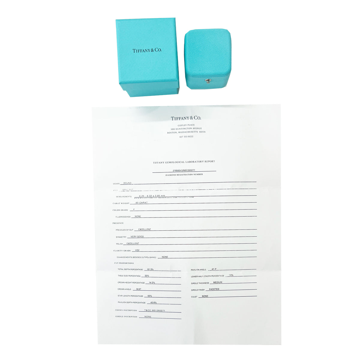 Tiffany & Co. 0.93 ct Round Brilliant Diamond Engagement Ring box