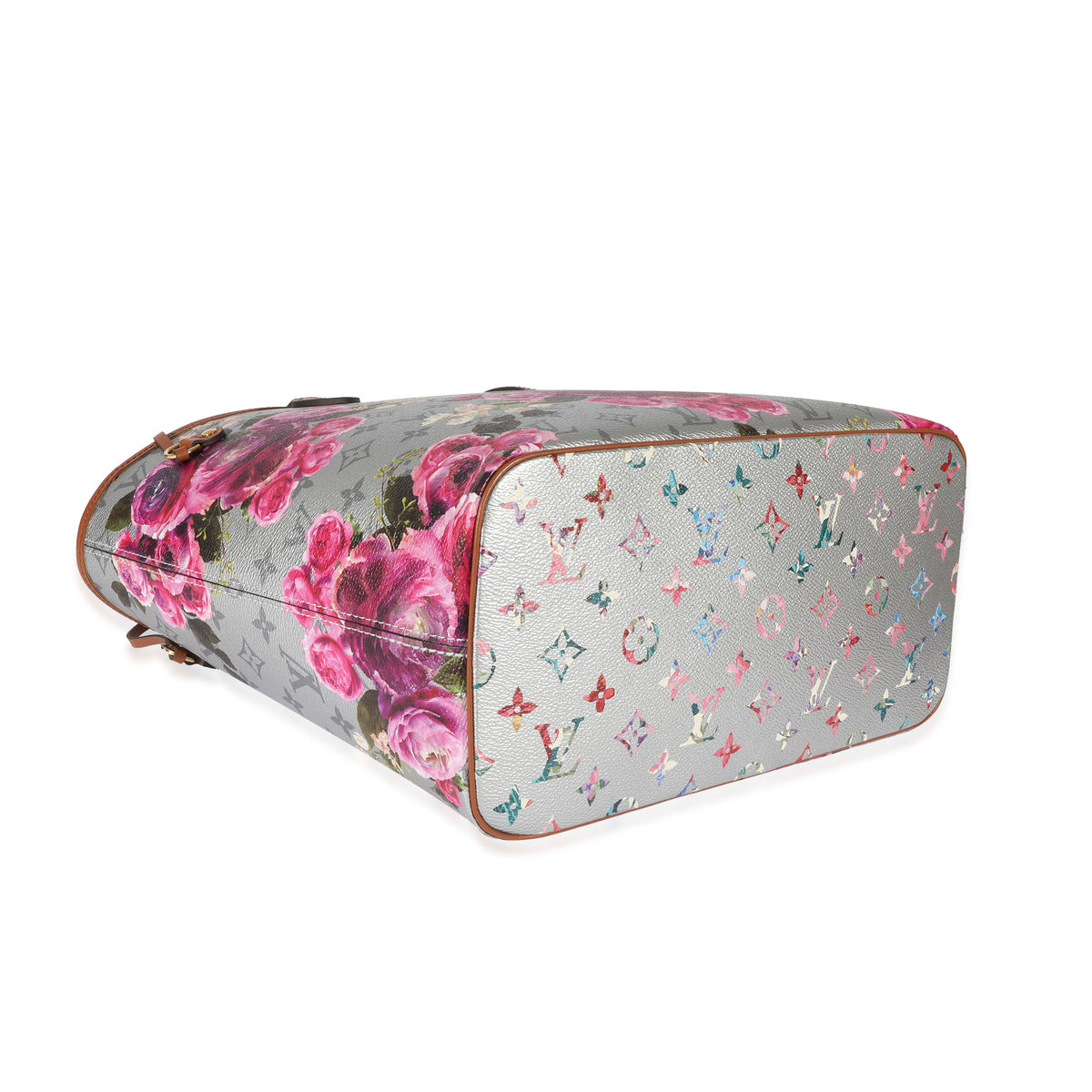 Grey Pink Metallic Monogram Garden Neverfull MM