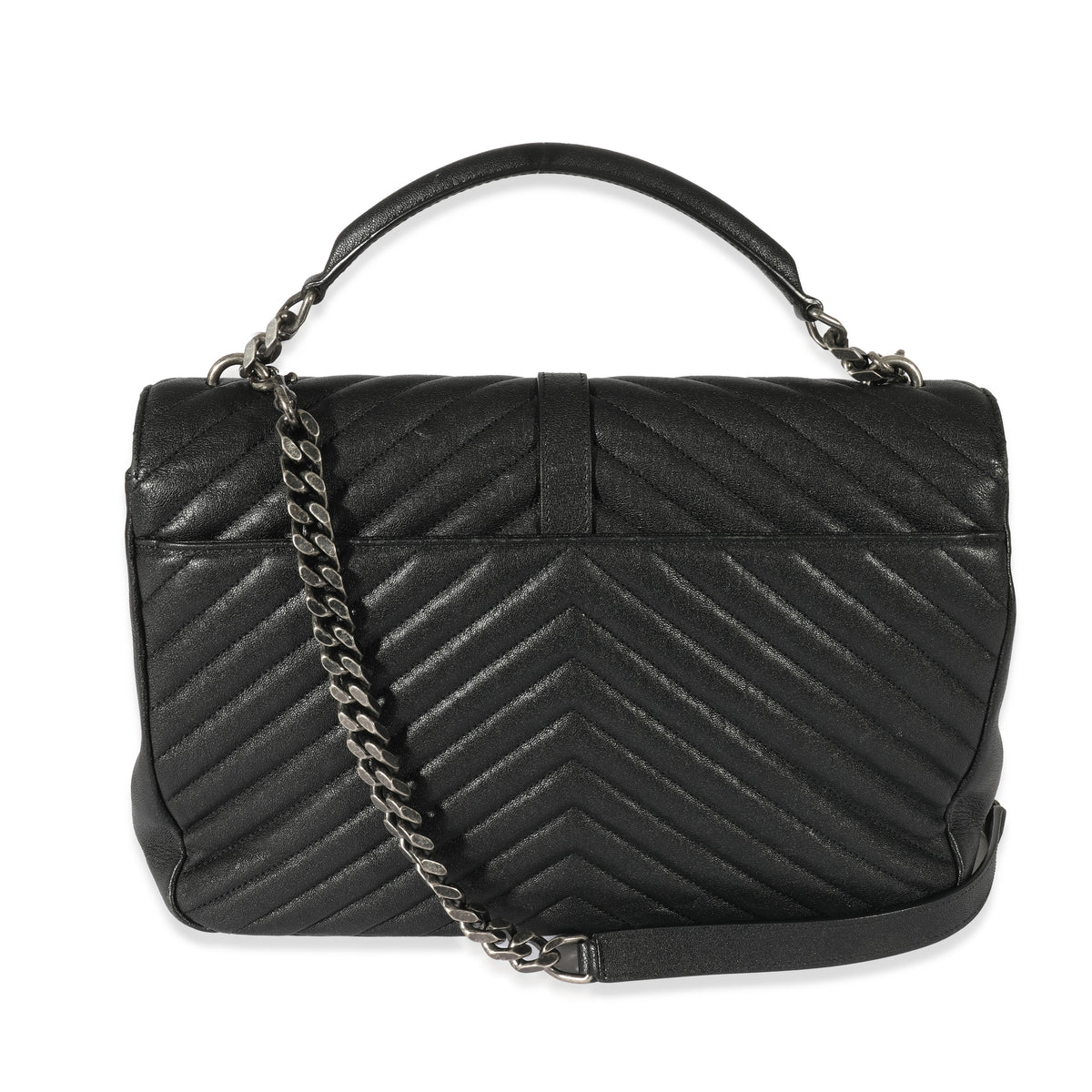 Black Chevron Lambskin Large College Bag