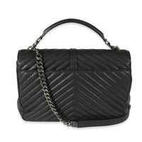 Black Chevron Lambskin Large College Bag