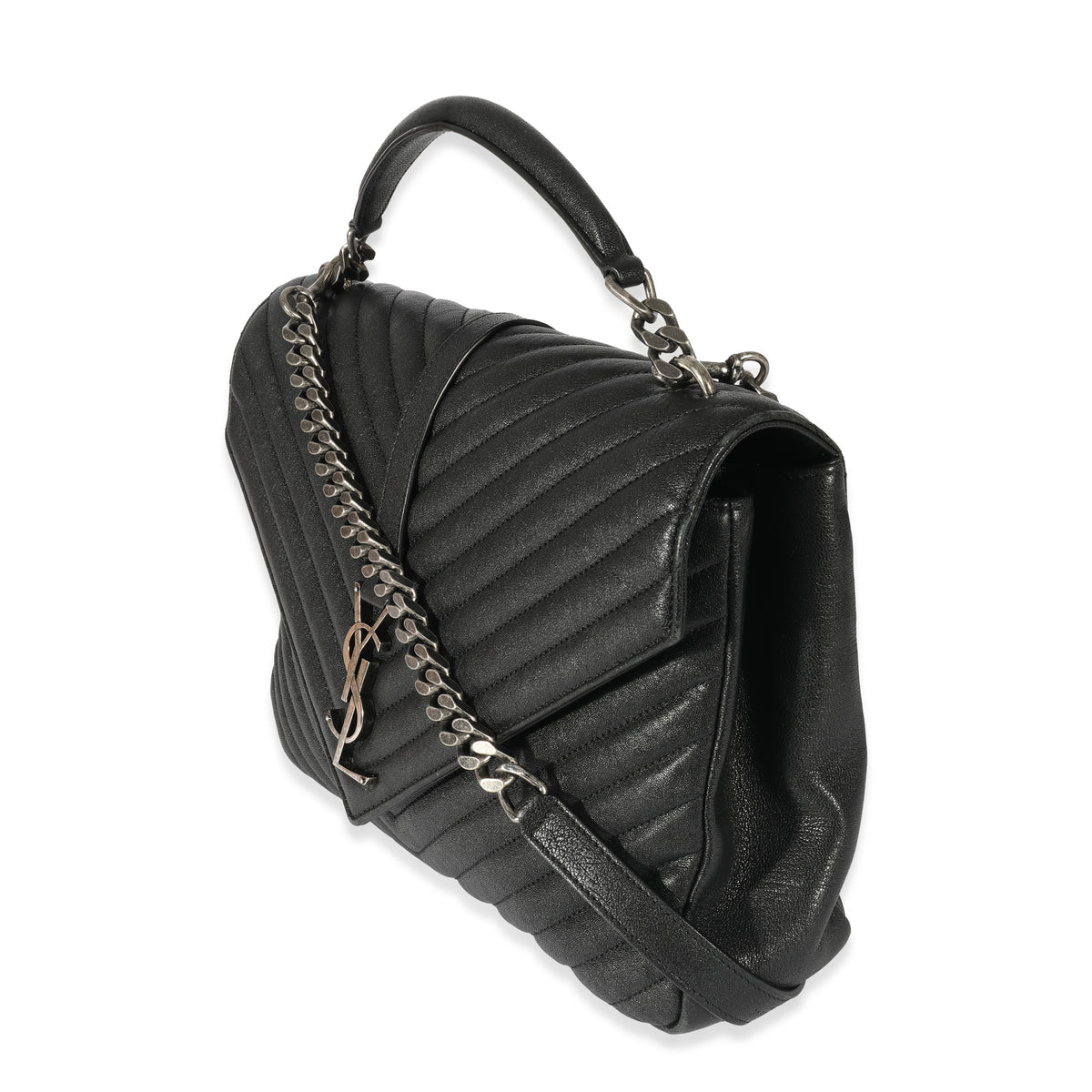 Black Chevron Lambskin Large College Bag