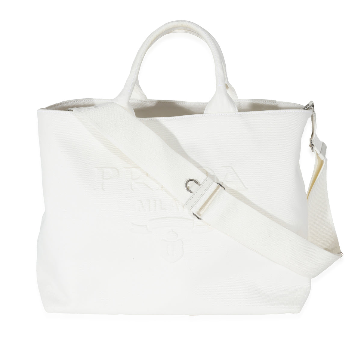 White Canvas Medium Embossed Drill Tote