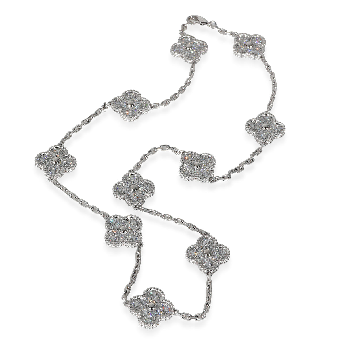 Vintage Alhambra Diamond Necklace in 18k White Gold 4.83 CTW