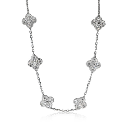 Vintage Alhambra Diamond Necklace in 18k White Gold 4.83 CTW
