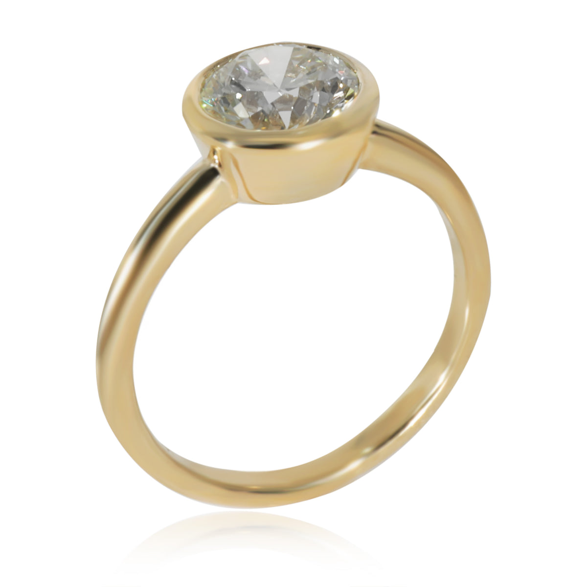 Bezel Set Solitaire Diamond Engagement Ring in 14K Yellow Gold IGI J/VS1 1.75 Ct