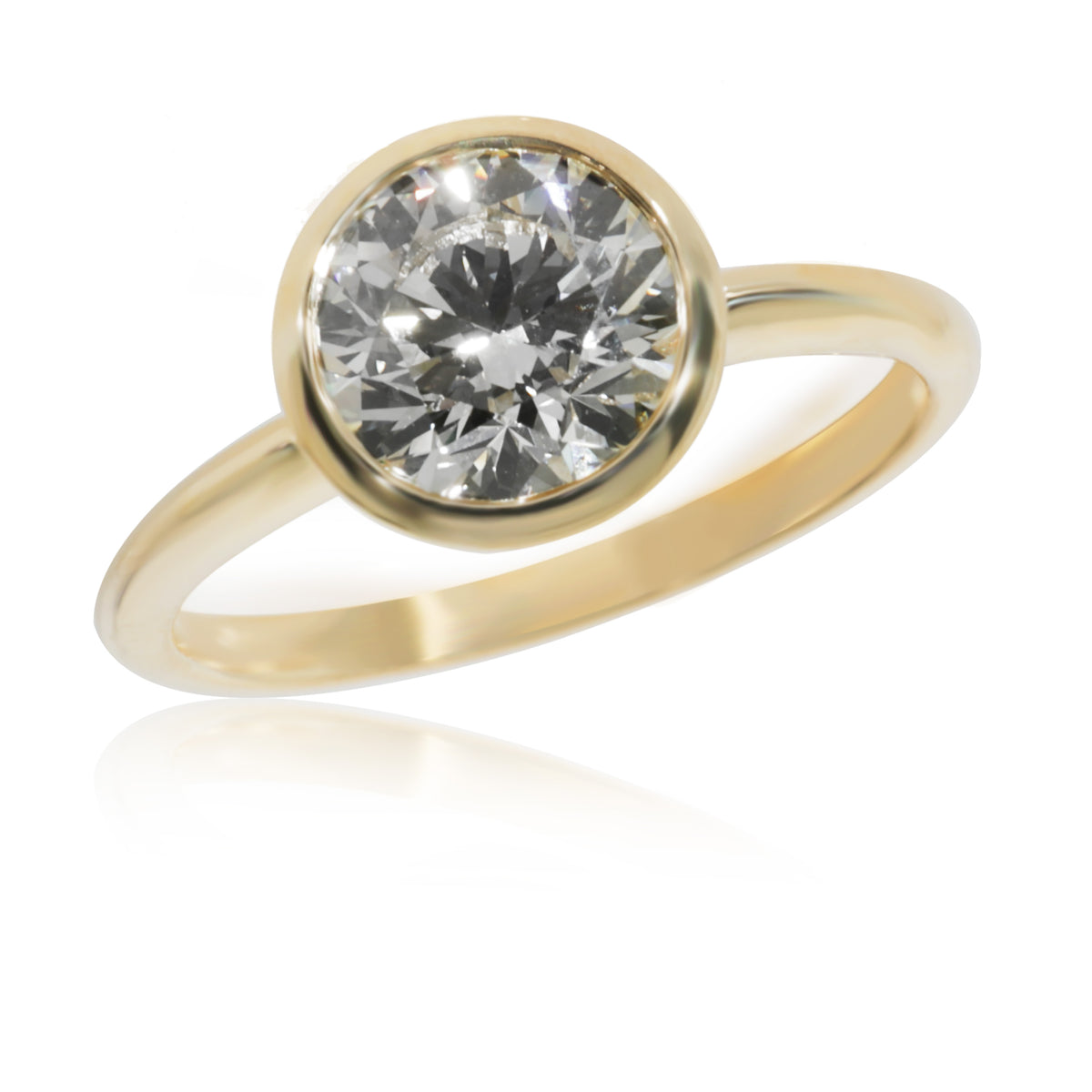 Bezel Set Solitaire Diamond Engagement Ring in 14K Yellow Gold IGI J/VS1 1.75 Ct