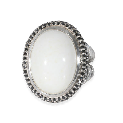 Cerise White Agate Diamond Ring in Sterling Silver White 0.5 CTW