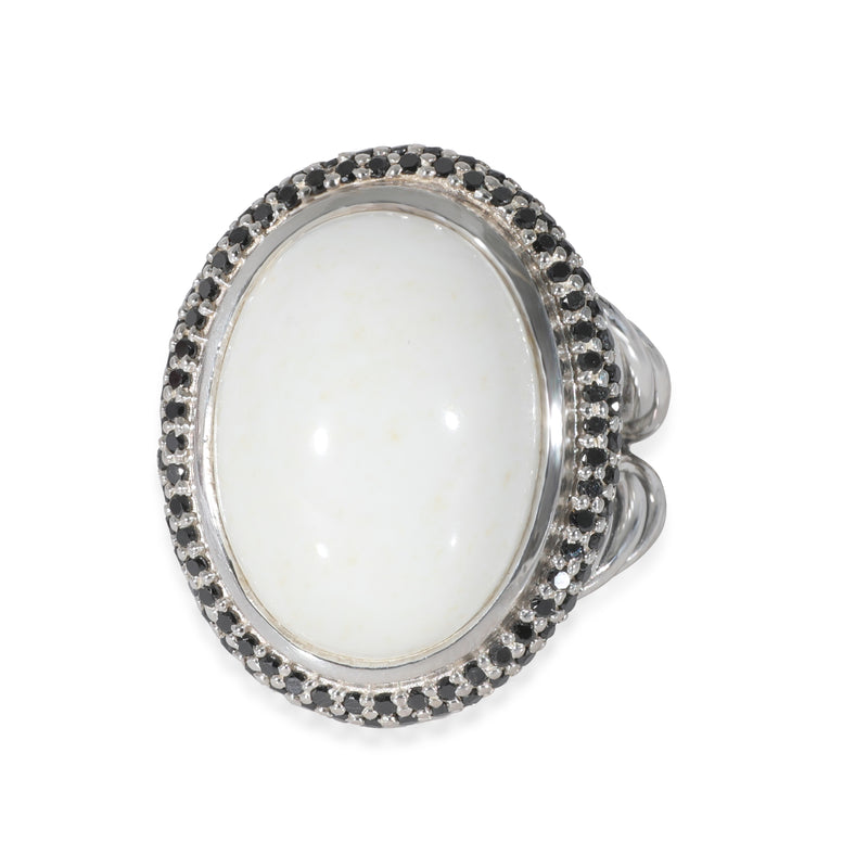 Cerise White Agate Diamond Ring in Sterling Silver White 0.5 CTW