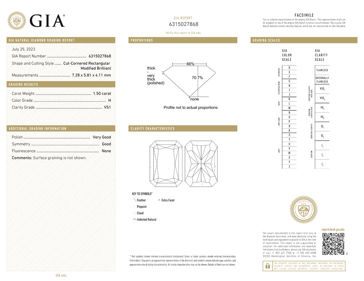 GIA Certified 1.50 Ct Radiant cut H VS1 Loose Diamond