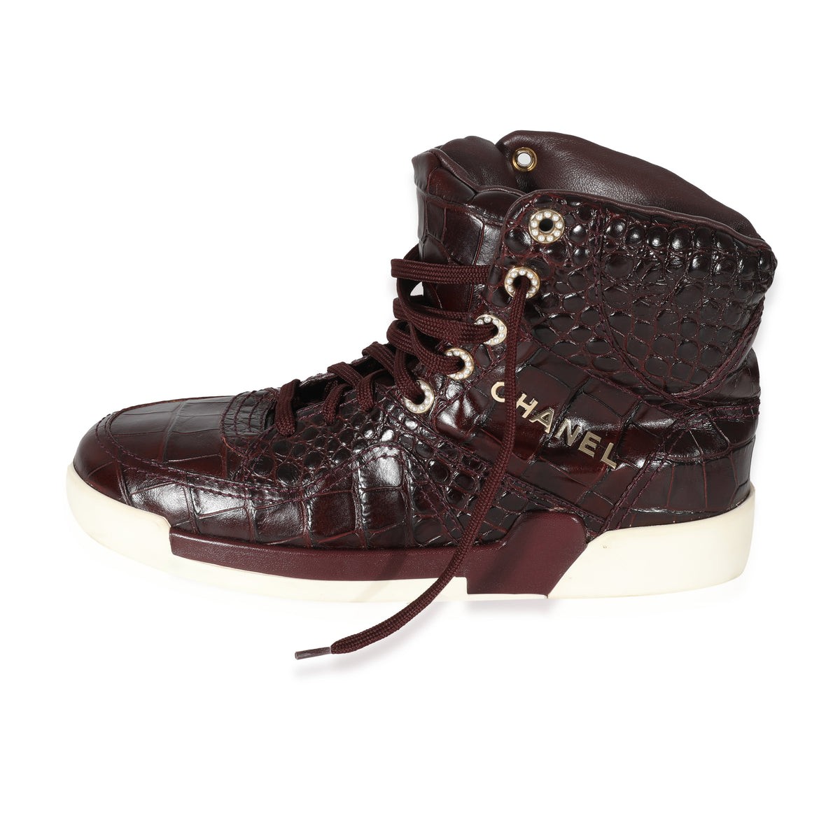 19A Burgundy Croc Embossed High Top Sneakers