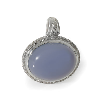 Oval Chalcedony Diamond Enhancer Pendant in  Sterling Silver 0.68CT