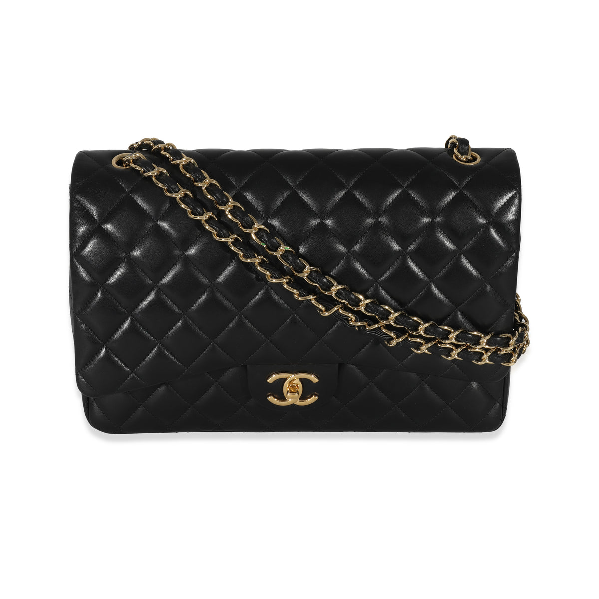 Black Lambskin Classic Maxi Double Flap Bag