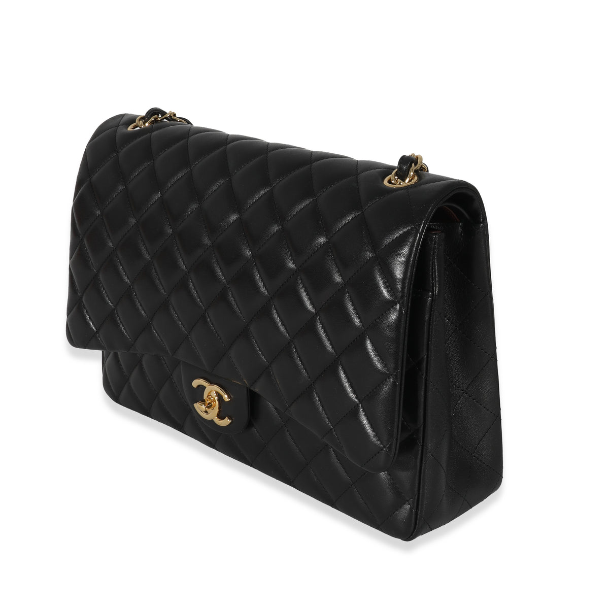 Black Lambskin Classic Maxi Double Flap Bag