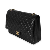 Black Lambskin Classic Maxi Double Flap Bag