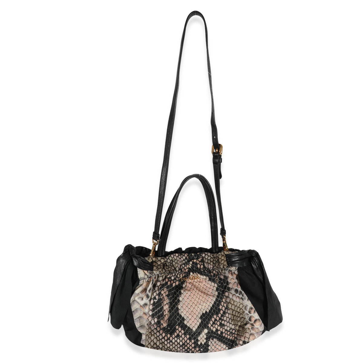 Prada Black Pink Python Print Nylon Medium Pitone Hobo