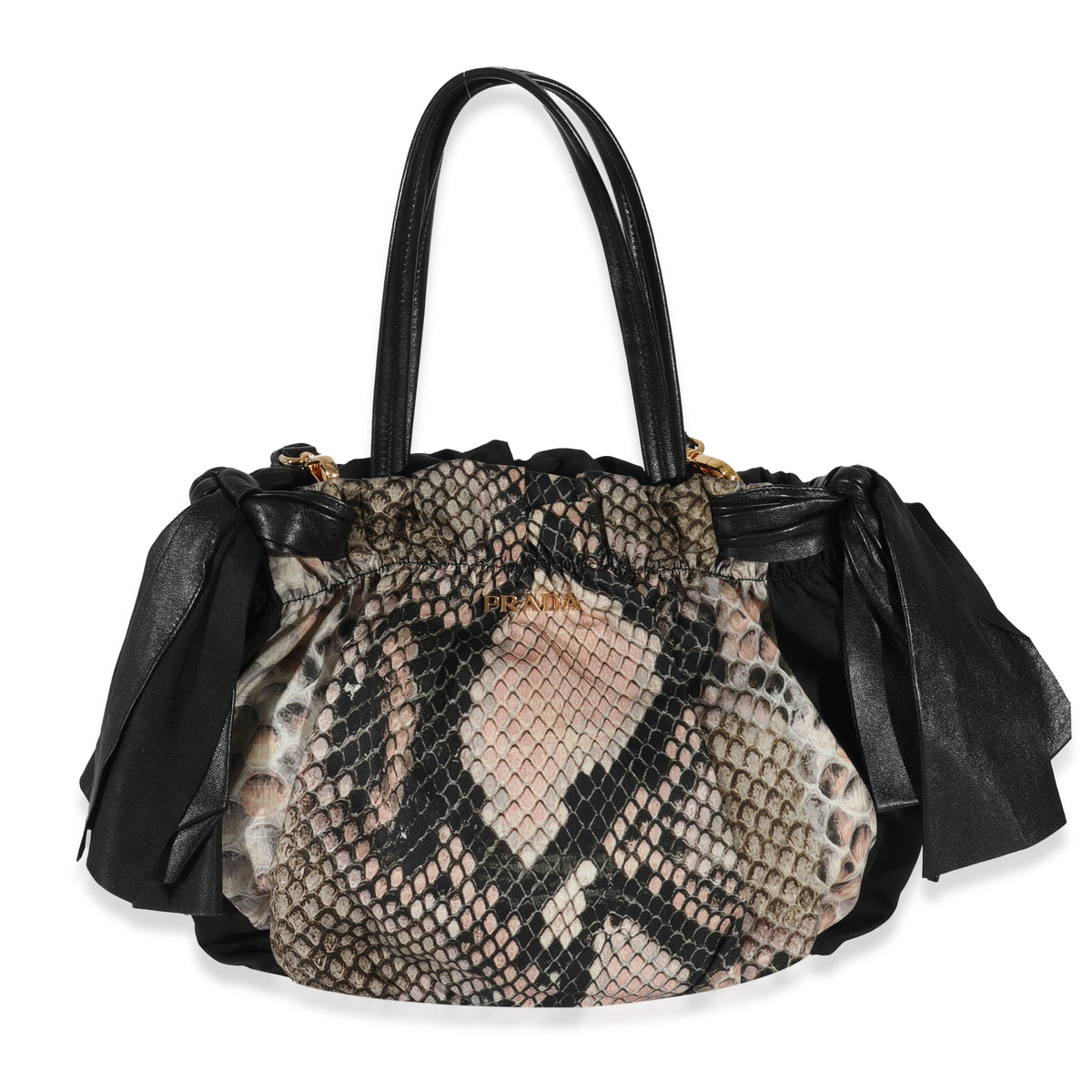 Prada Black Pink Python Print Nylon Medium Pitone Hobo