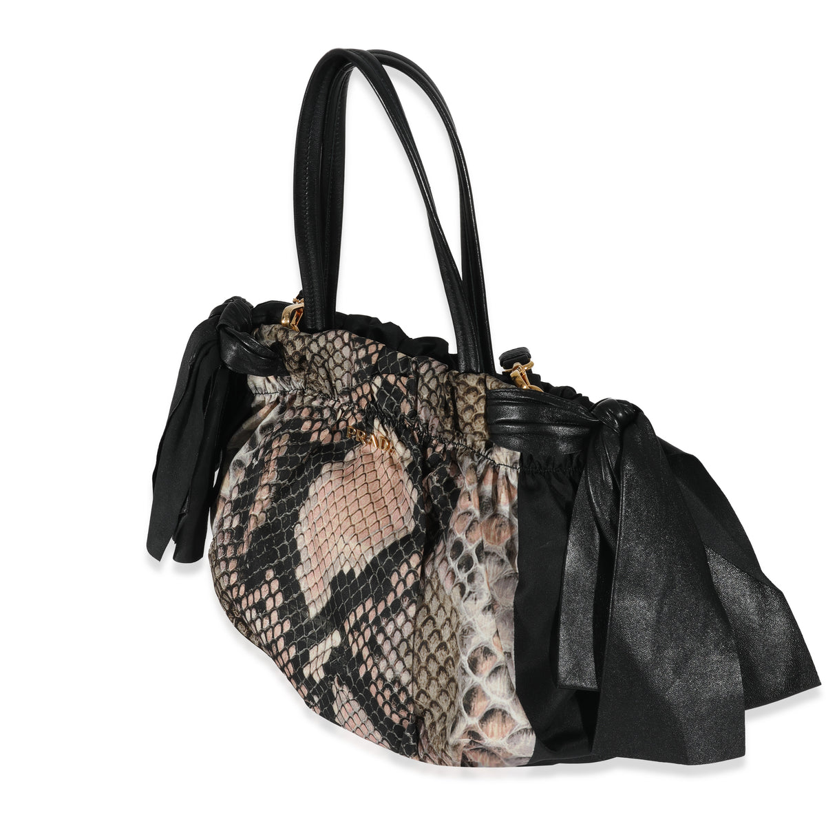 Prada Black Pink Python Print Nylon Medium Pitone Hobo