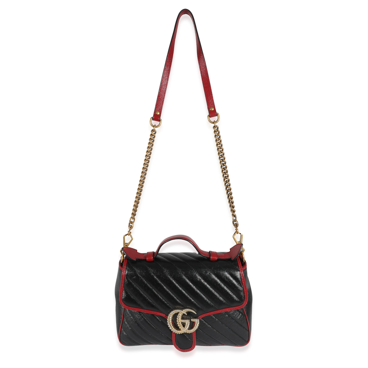 Black Quilted Leather GG Marmont Small Torchon Top Handle