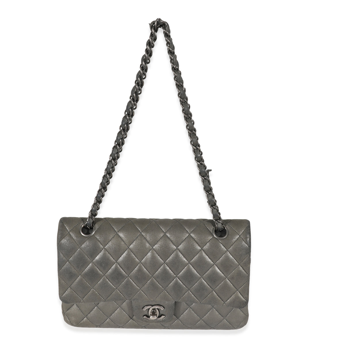 Grey Metallic Nubuck Medium Classic Double Flap
