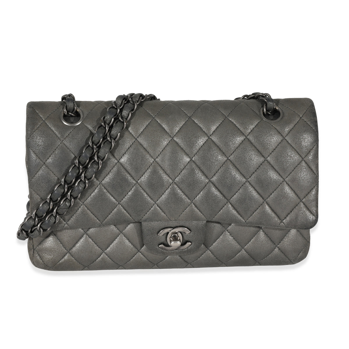 Grey Metallic Nubuck Medium Classic Double Flap