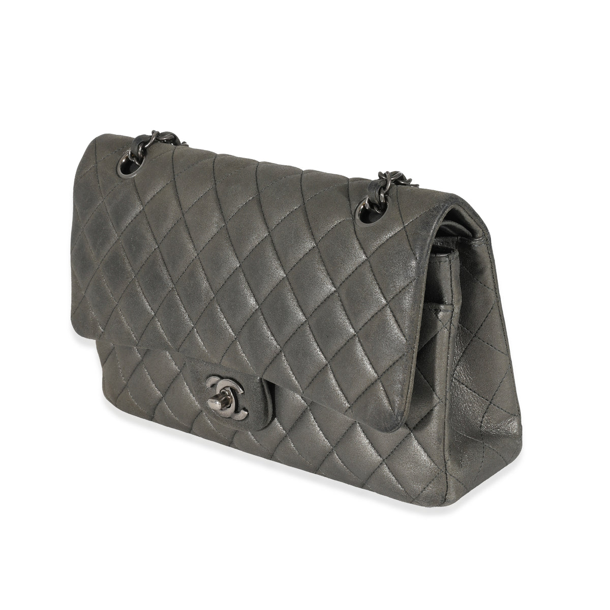 Grey Metallic Nubuck Medium Classic Double Flap