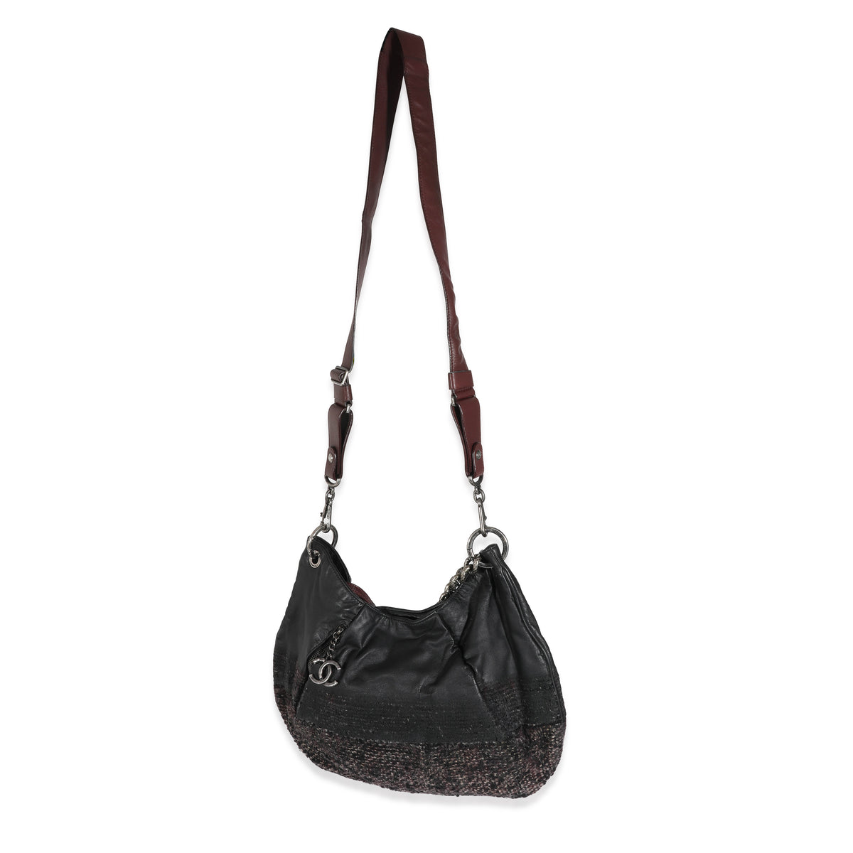 Black Tweed Leather Coco Pleats Hobo