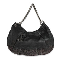 Black Tweed Leather Coco Pleats Hobo