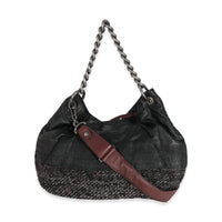 Black Tweed Leather Coco Pleats Hobo