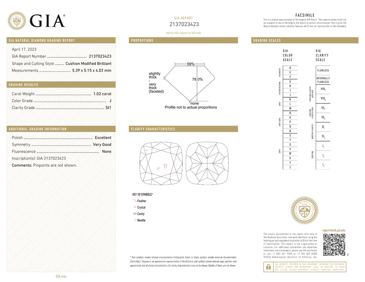 GIA Certified 1.02 Ct Cushion cut J SI1 Loose Diamond