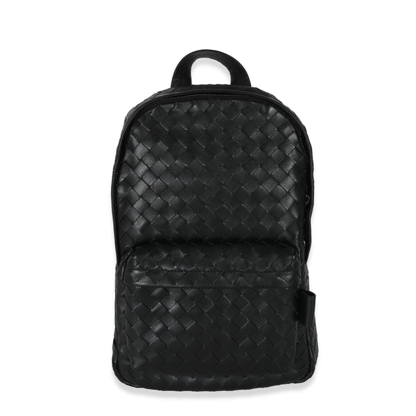 bottega veneta leather backpack Bottega Veneta Black Calfskin Small Intrecciato Backpack | myGemma