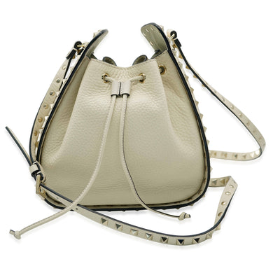 Valentino White Leather Rockstud Bucket Bag Handbag fv