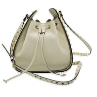 Valentino White Leather Rockstud Bucket Bag Handbag fv