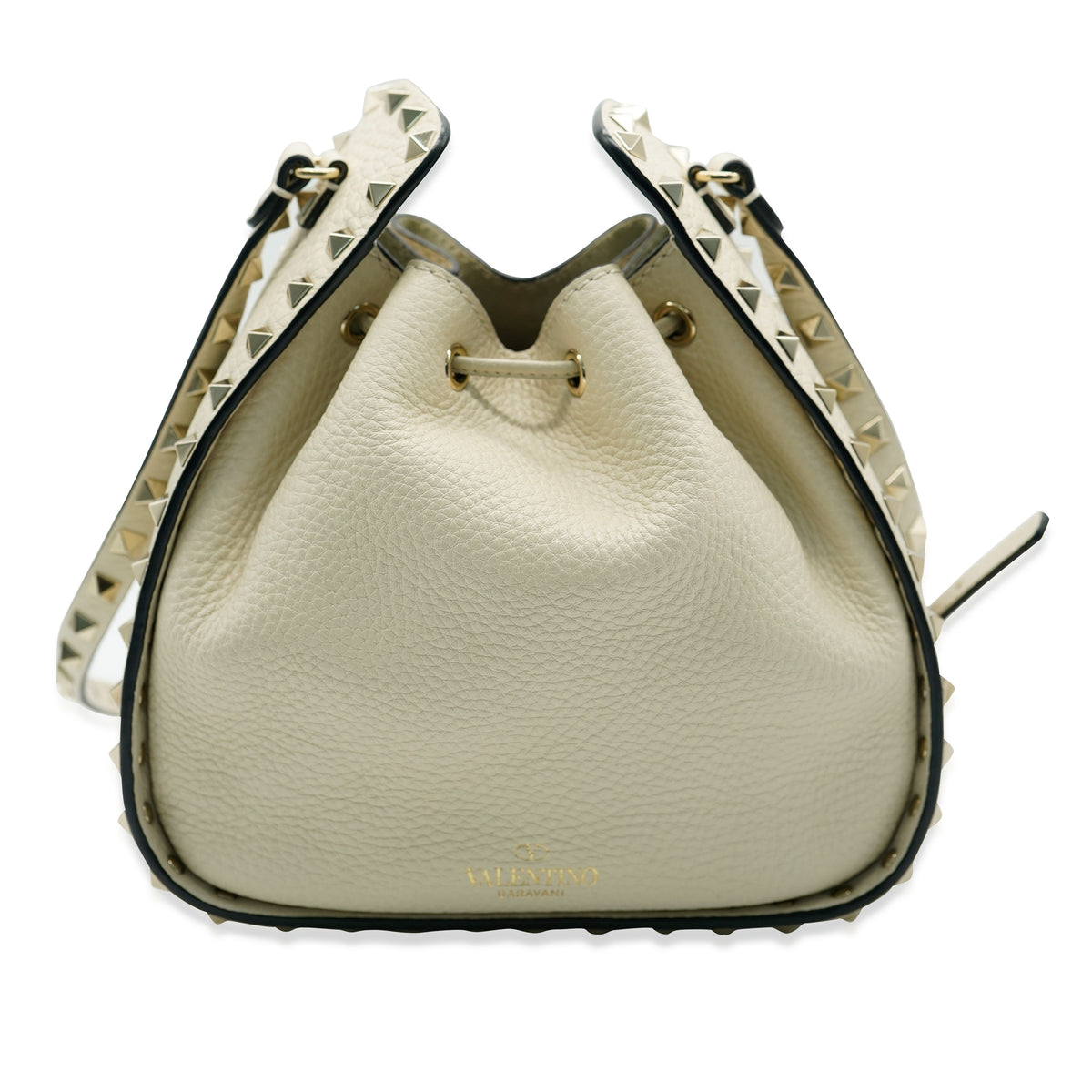 Valentino White Leather Rockstud Bucket Bag Handbag pv