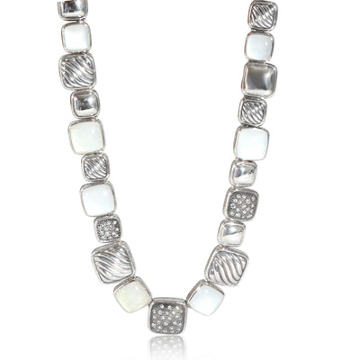 David Yurman Chiclet Moonstone & Diamond Necklace in Sterling Silver 1/1 Ctw