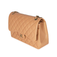 21P Caramel Caviar Jumbo Classic Double Flap Handbag
