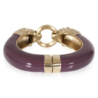 Lion Head Purple Enamel Gold Tone Cuff Bracelet