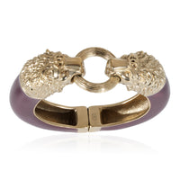 Lion Head Purple Enamel Gold Tone Cuff Bracelet