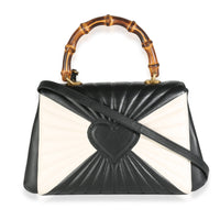 Black White Calfskin Queen Margaret Bamboo Top Handle Bag